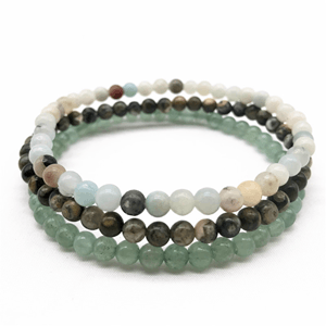 ATTRACT YOUR SOULMATE ( For Guys) -Green Jade, Rhyolite & Amazonite- 3/pc *MIGHTY MINIS* Healing Energy Stone Bracelets